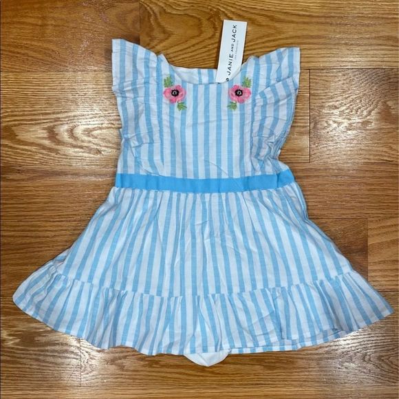 Janie and Jack Other - Janie and Jack Blue/White Ruffle Flowers Dress + Bloomers